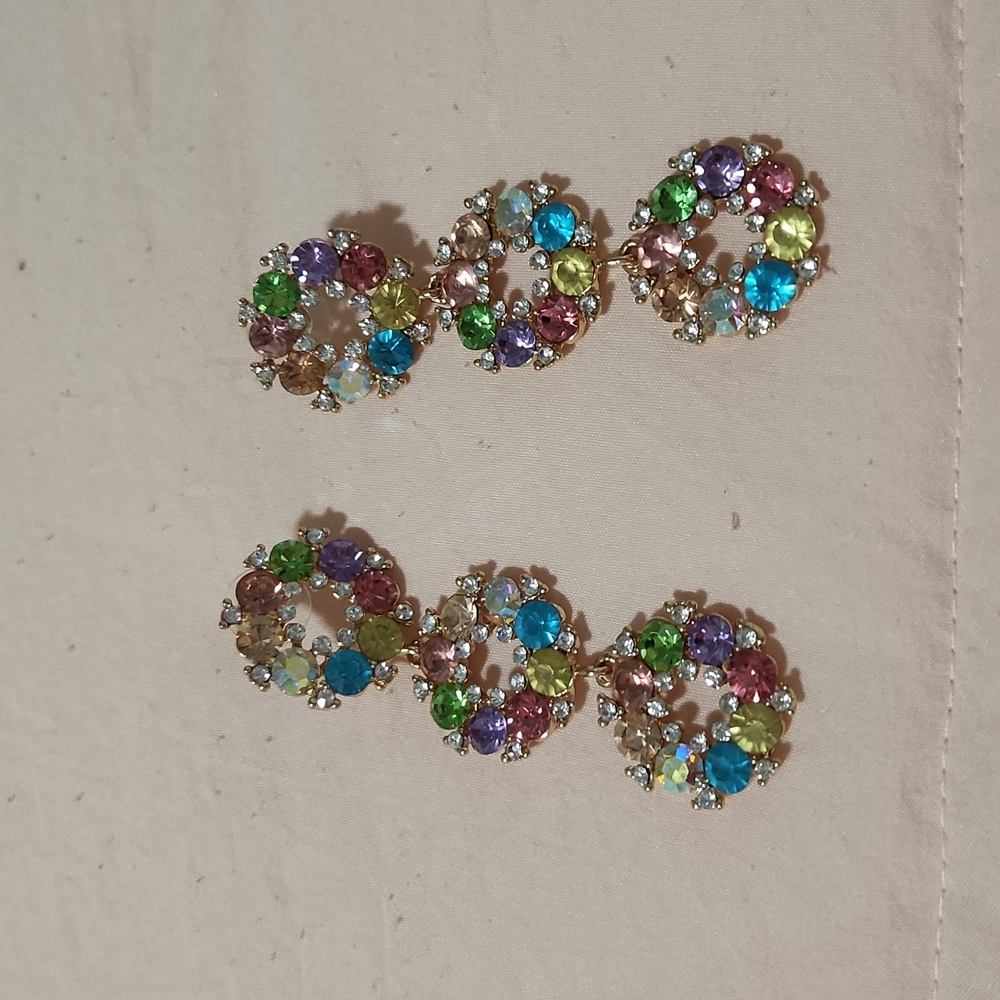 Pastel Rainbow Wreath Long Earrings